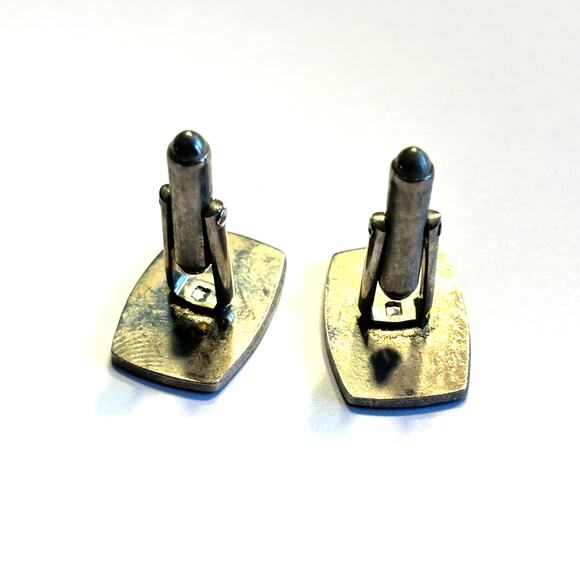 Silver cufflinks with red & blue enamel design unique mid century modernist - Picture 4 of 7